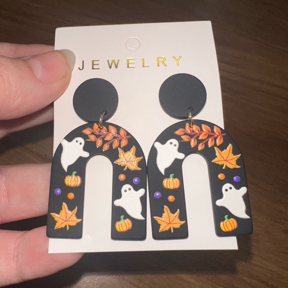 ‘Halloween Nights’ rainbow arch Halloween ghost fall polymer clay earrings! - Picture 2 of 6